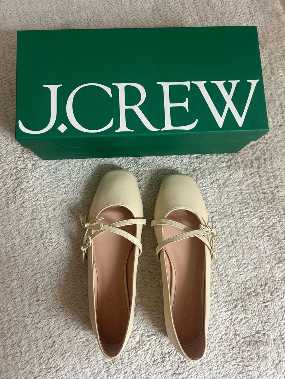 J.Crew Women's Cream Square-Toe Mary Jane Flats with Bows